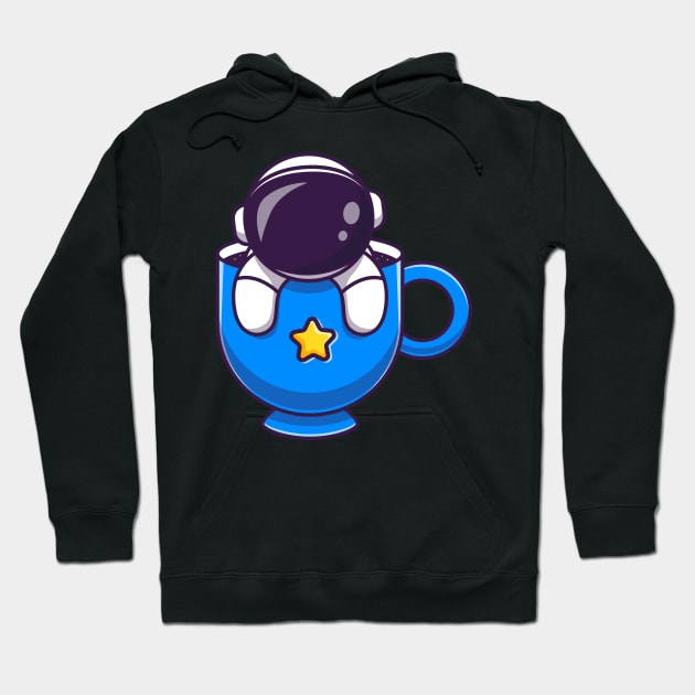 Cute Astronaut In Cup Coffee Cartoon Hoodie by Catalyst Labs